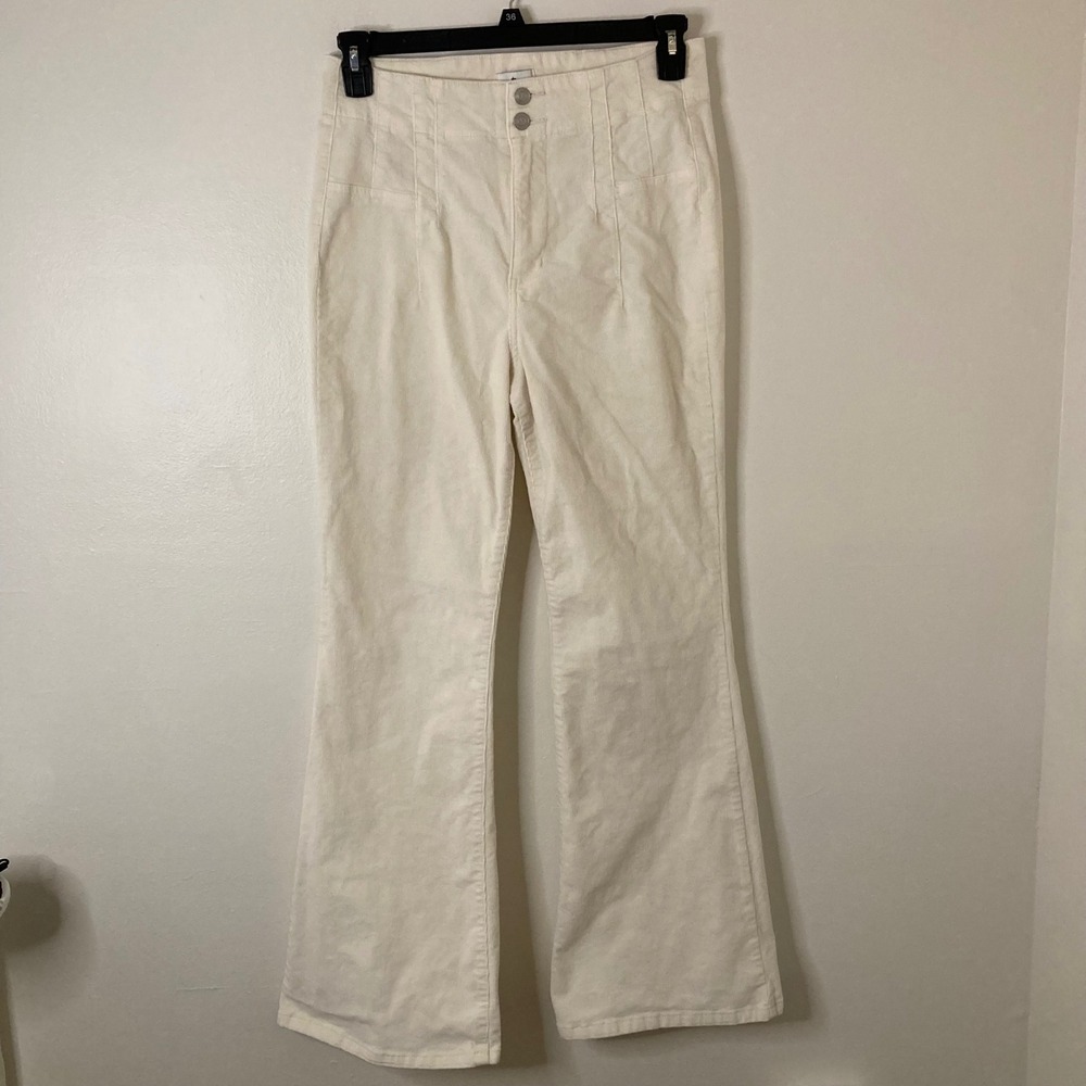True Craft Cream Corduroy Corset Waist Flare High Rise Pants Ivory Cream 12 Boho